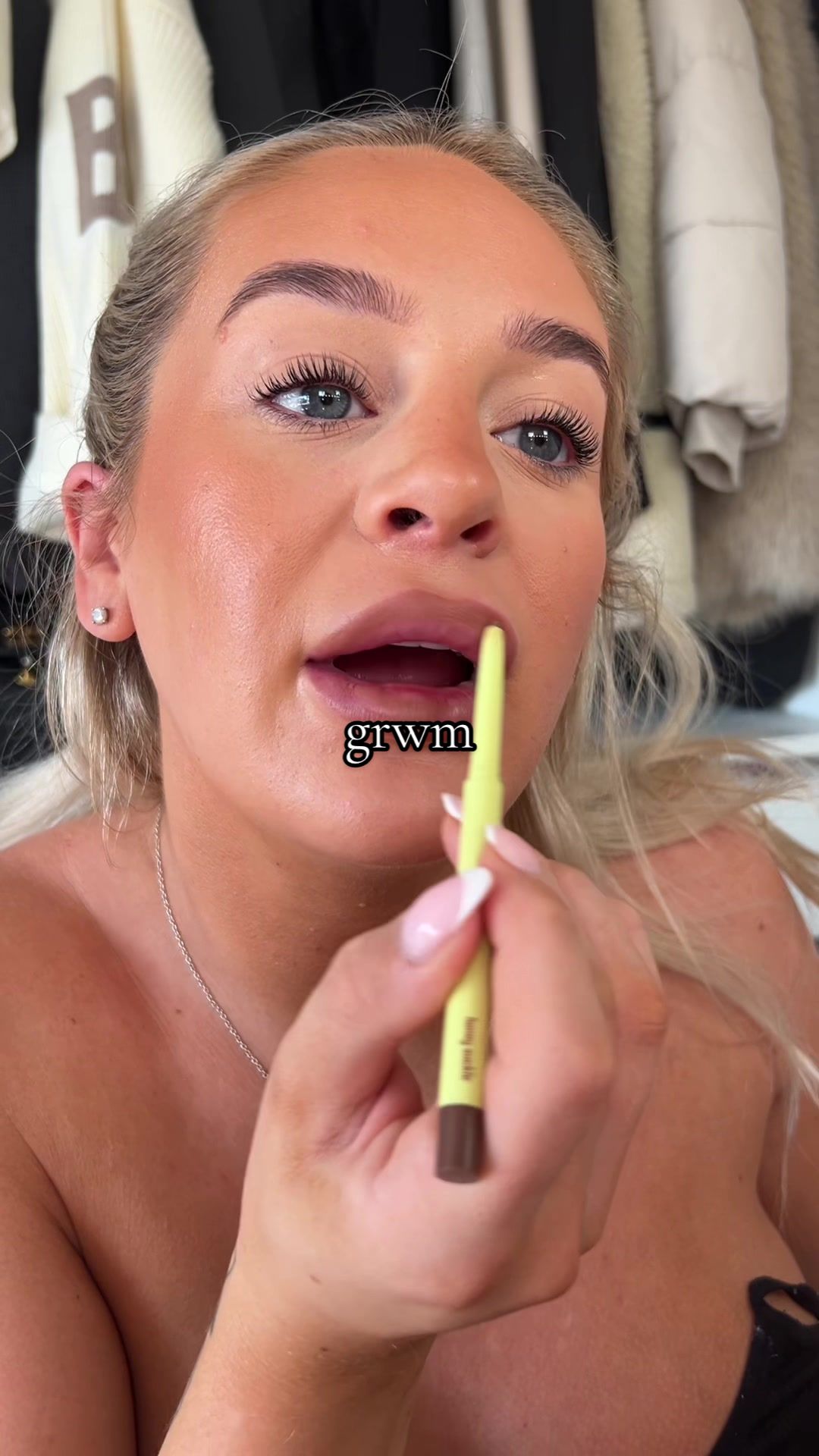TikTok post by @georgiacoggings for Doll Beauty. Caption reads: grwm for my besties wedding🥹 #grwm....