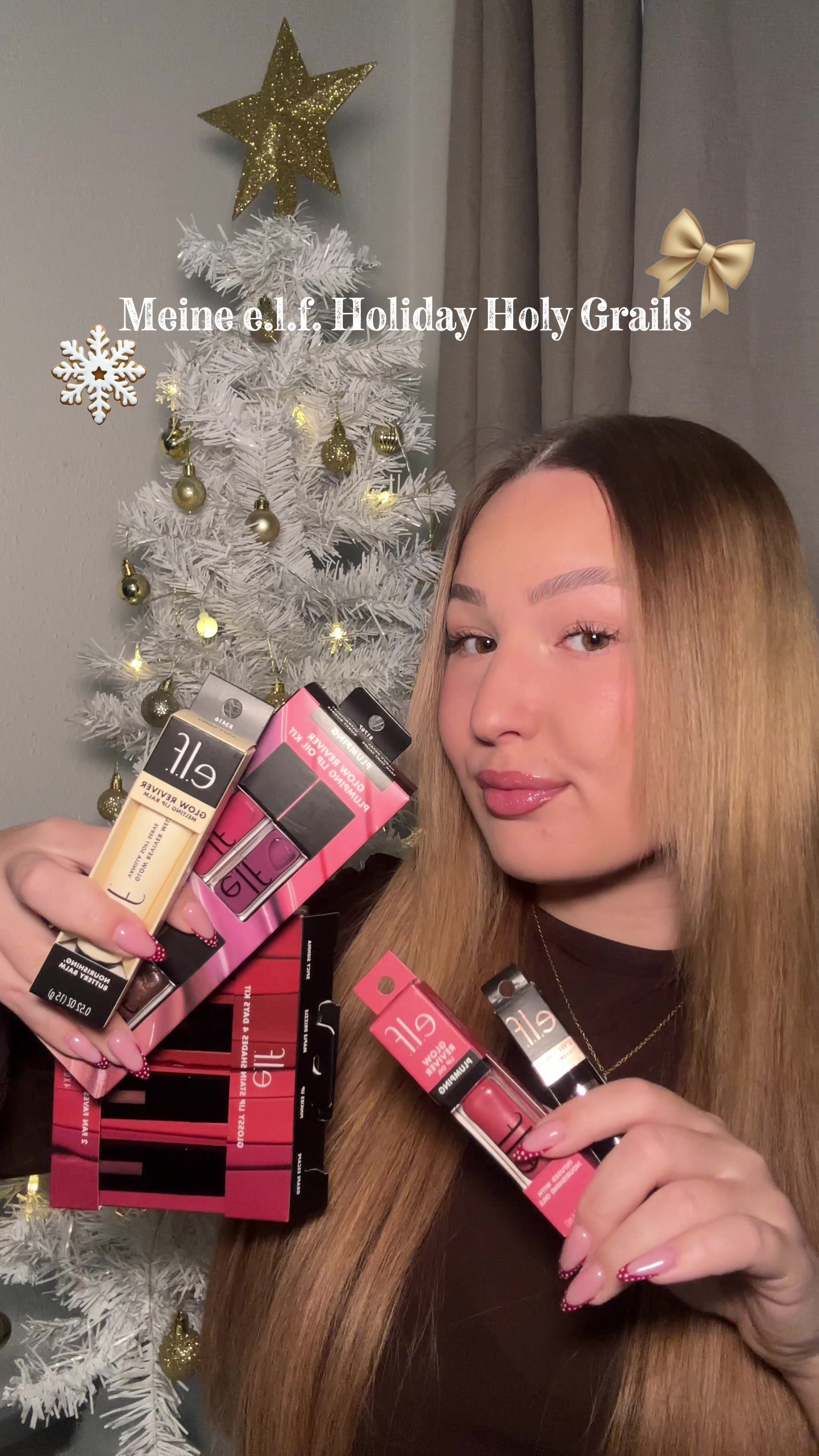 TikTok post by @emilicious.tt for e.l.f. Cosmetics. Caption reads: [...] Glowy MakeUp Tutorial 🎄💄 @e.l.f. Cosmetics....