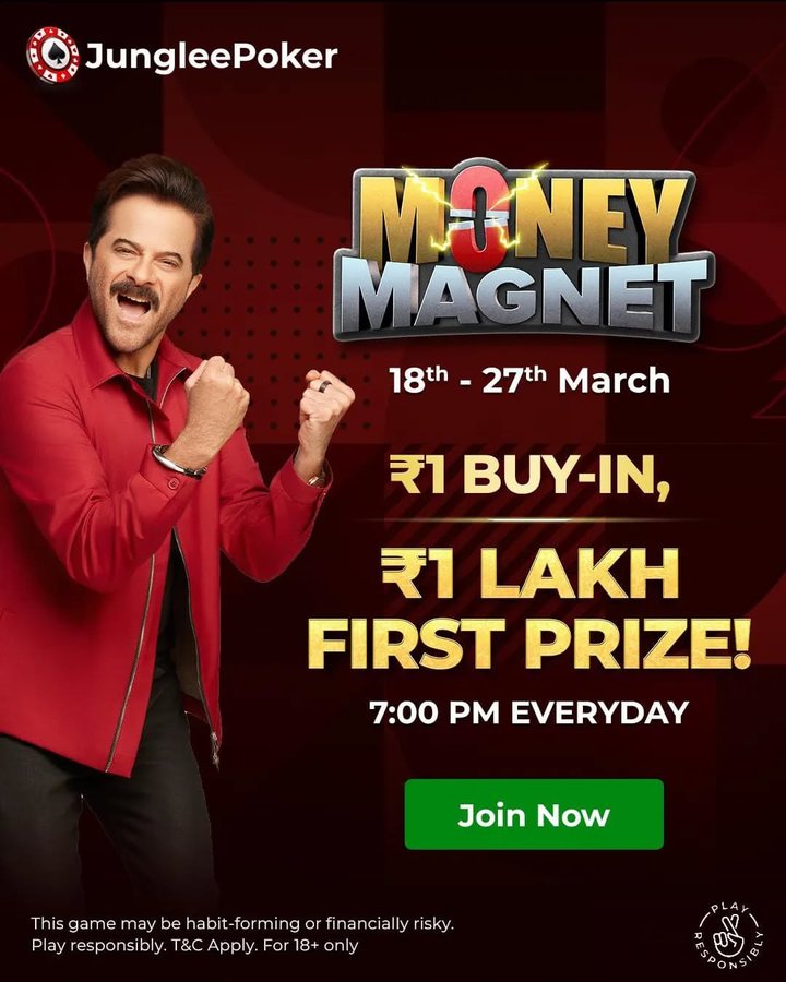 Instagram post by @deepakshi_themom for Junglee Poker. Caption reads: [...] the money magnet series on....