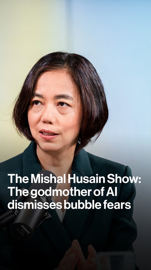 Instagram post by @mishalhusain for Bloomberg. Caption reads: World Labs CEO Fei-Fei Li, dubbed the godmother of....