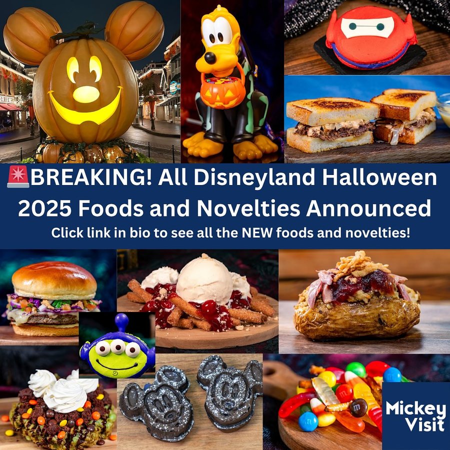 Instagram post by @mickeyvisit for Visit Anaheim. Caption reads: 🎃🚨BREAKING!! Disneyland Halloween foods and....