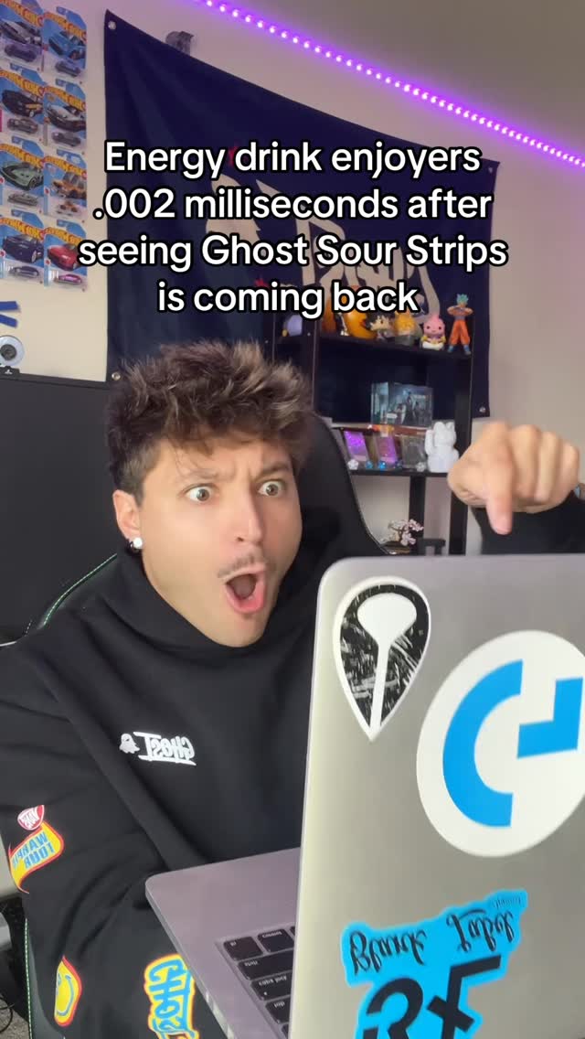 Instagram post by @vincesvault for GHOST Lifestyle. Caption reads: we are SO back 🙏🏻
.
#ad Sour strips @ghostenergy....