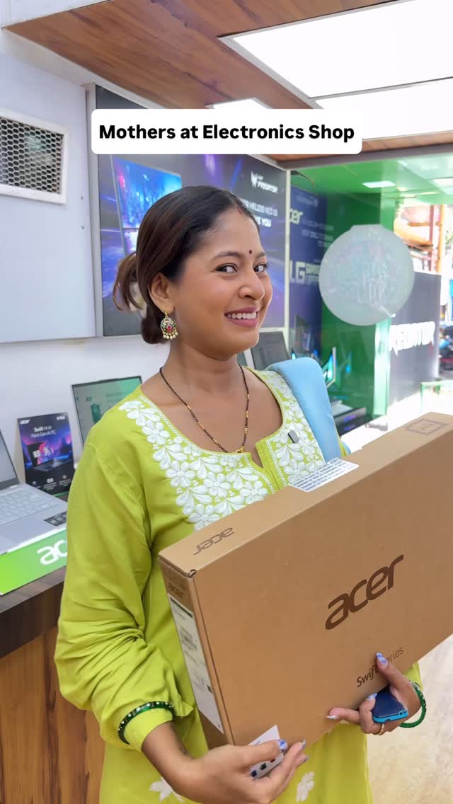 Instagram post by @whos.devuu for Acer. Caption reads: Laptop kharidi nahi, maha-yuddh hota hai jab Maa....