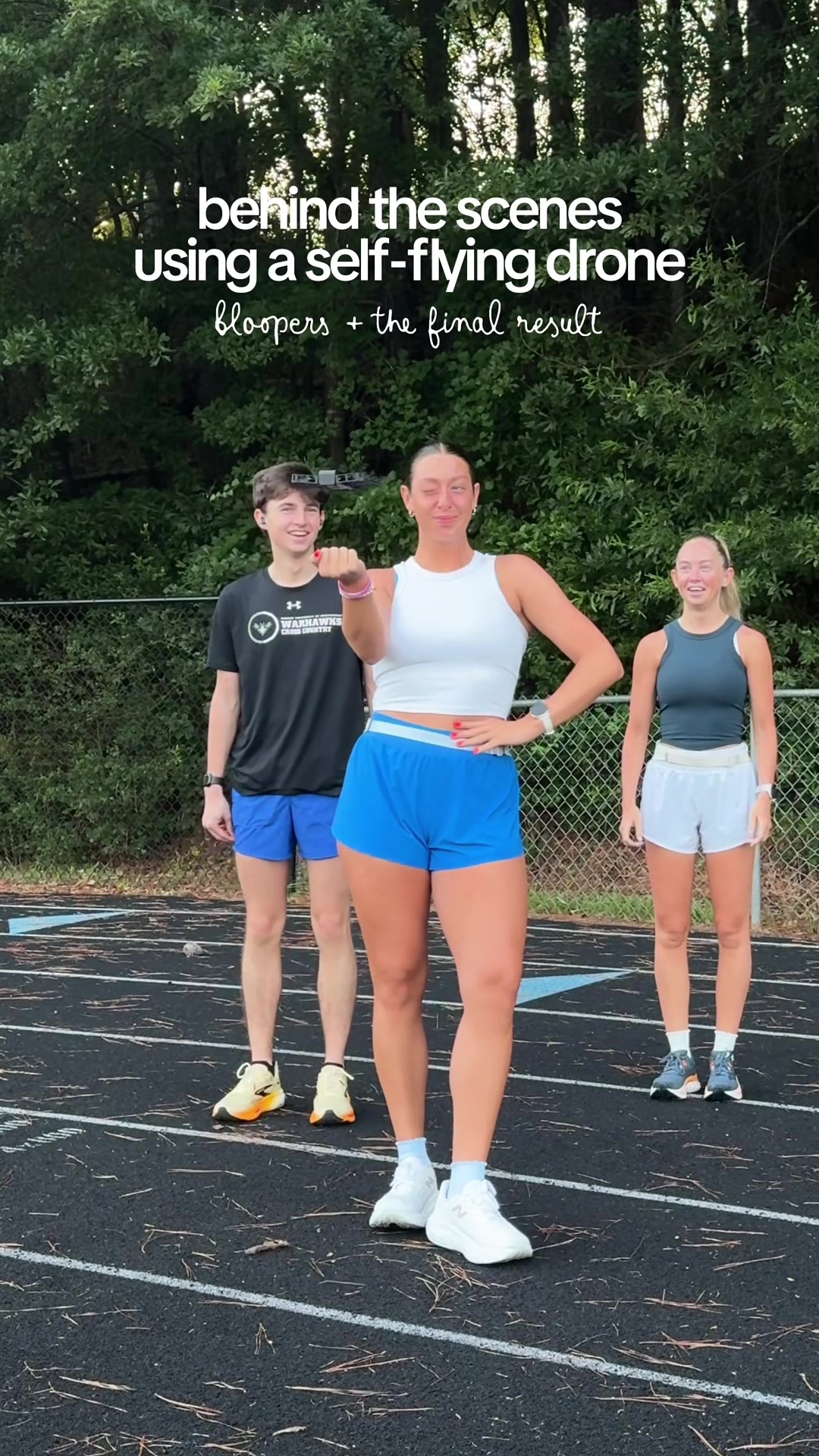 TikTok post by @caro_manning for HOVERAir. Caption reads: every runner needs a @HOVERAir Official drone to....