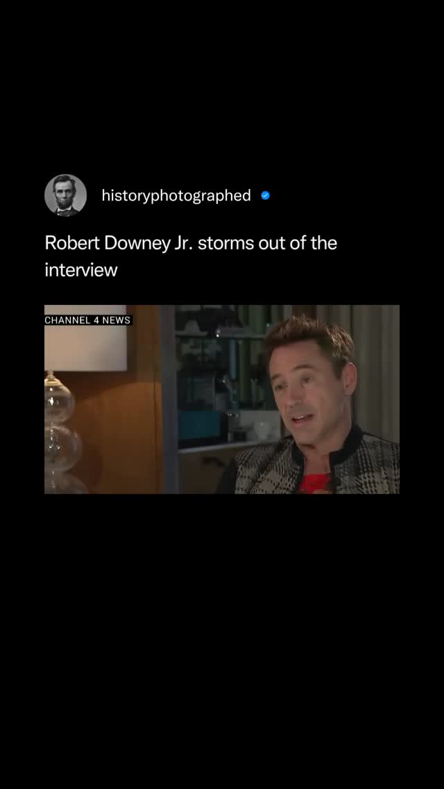 Instagram post by @historyphotographed for CBS News. Caption reads: Robert Downey Jr. abruptly ended a 2015 interview....