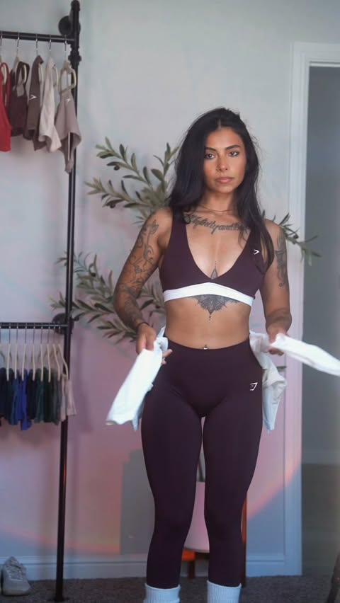 Instagram post by @jessiemorenox for Gymshark Women. Caption reads: Which one is your favorite? 🤗💖New @gymsharkwomen....