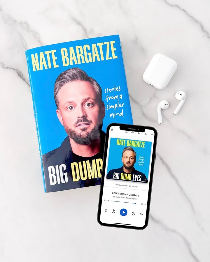 Instagram post by an influencer for Grand Central Publishing. Caption reads: Big Dumb Eyes by @natebargatze Many thanks to my....