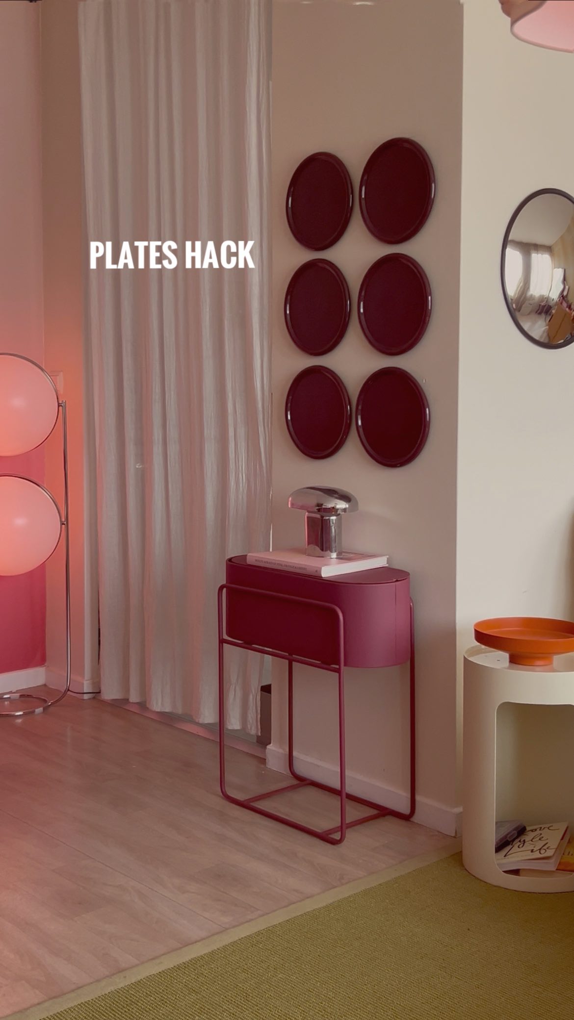 Instagram post by @this.is.amel.home for Monoprix. Caption reads: Little wall makeover 🍽️🖼️ 🍇
Plates new co....