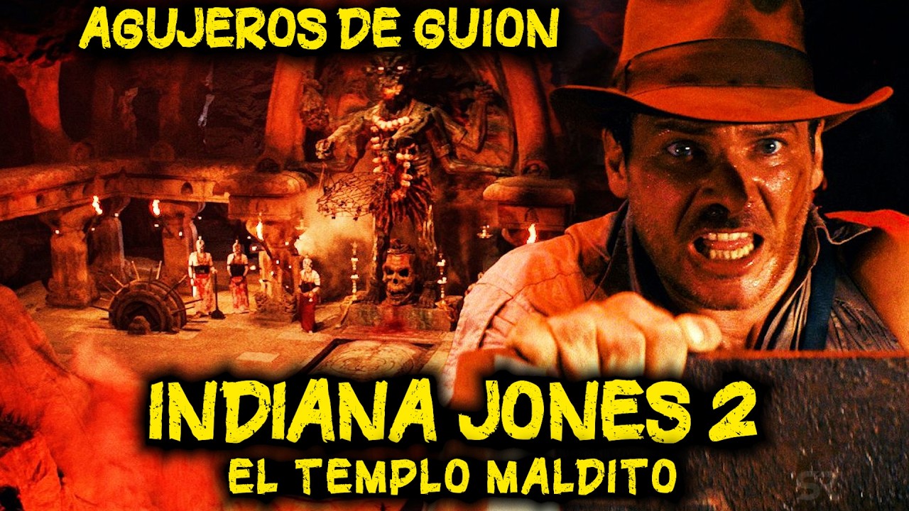 YouTube post by @AgujerosdeGuion for Nextory. Caption reads: Plot Holes: INDIANA JONES 2 and the TEMPLE OF DOOM....