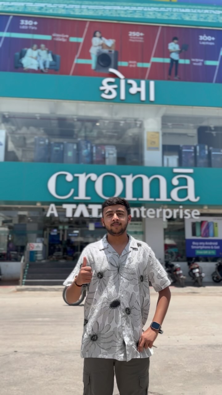 Instagram post by @rudraksh_trivedi007 for Croma. Caption reads: Making college life easier with a smart AI laptop....
