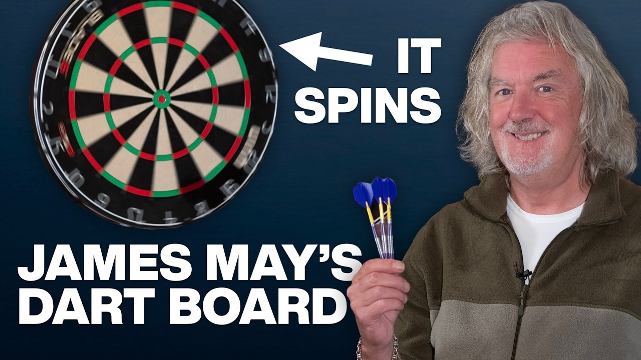 YouTube post by @JamesMayDrinks for discoveryplus. Caption reads: James May has improved darts.