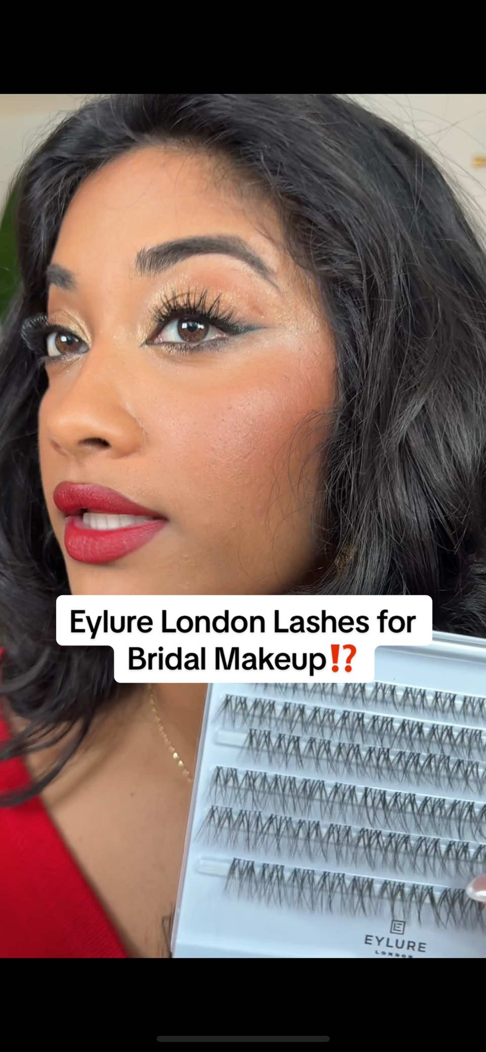 TikTok post by @monica.raviii for Eylure. Caption reads: [...] these affordable gorgeous ones from @EYLURE....