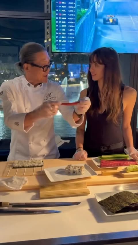 Instagram post by @oliviatied for MGM Resorts. Caption reads: @chef_morimoto taught me how to make sushi at the....