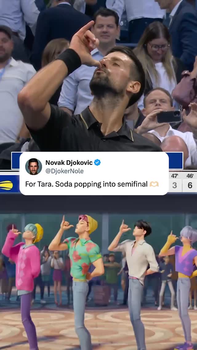 Instagram post by @djokernole for Sports Center Nepal. Caption reads: Novak Djokovic dedicated his postmatch K-Pop Demon....