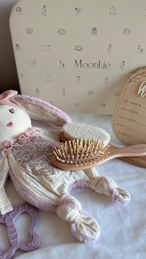 Instagram post by @athomewithbecandjames for Moonkie. Caption reads: [...] girls first PR Package with me from....