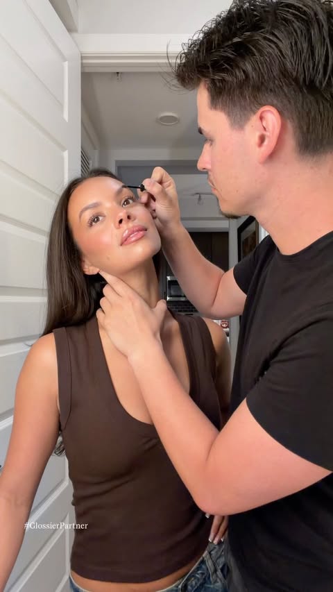 Instagram post by @sophia_sasso for Glossier. Caption reads: easiest brow routine ever 🤎 @glossier....
