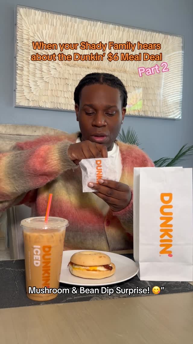 Instagram post by @oneilthomas for Dunkin’. Caption reads: Sorry Aunt Gretel, We’ll be running to get our....
