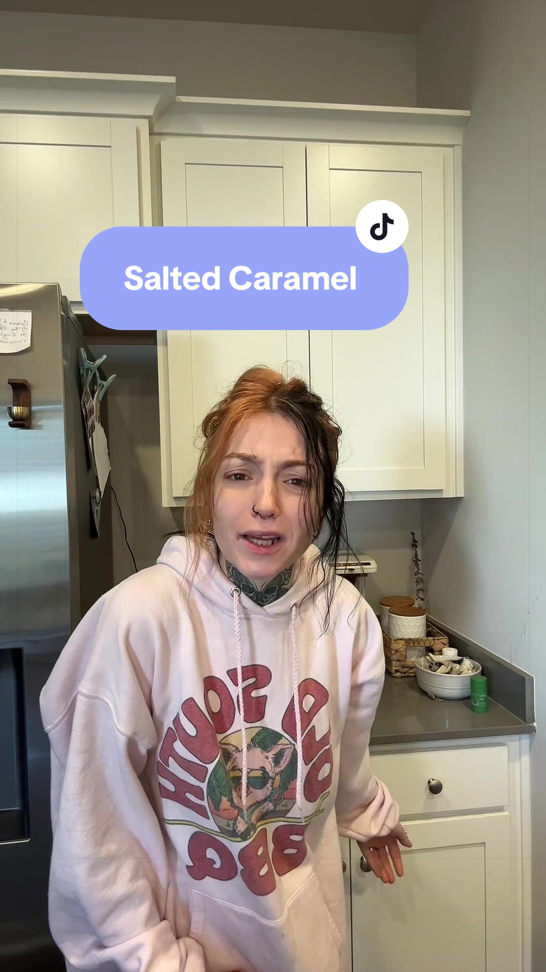 TikTok post by @crunchymomsourdough for Bones Coffee Company. Caption reads: [...] #grwm #goodmorning #morning @Bones Coffee....