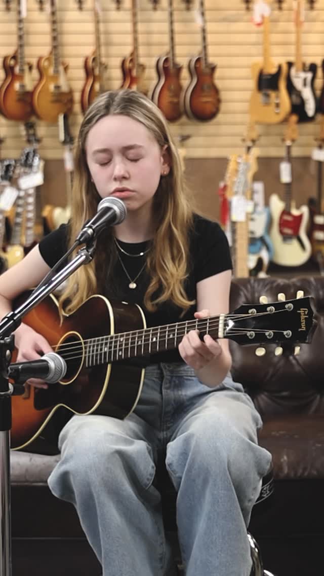 Instagram post by @charlottemguitar for Reverb. Caption reads: 15-year-old @charlottemguitar and her 17-year-old....