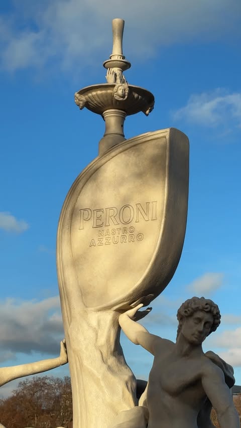 Instagram post by @hugomacwood for Peroni Nastro Azzurro. Caption reads: Head to the La Fontana Di Peroni at the....