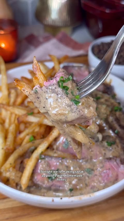 Instagram post by @heresyourbite for Primal Kitchen. Caption reads: Steak au Poivre Frites 🇫🇷

I just got back from....