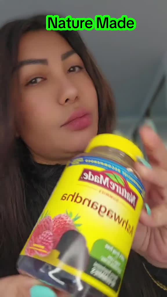 TikTok post by an influencer for Nature Made. Caption reads: Nature Made Ashwagandha Gummies, Stress [...].