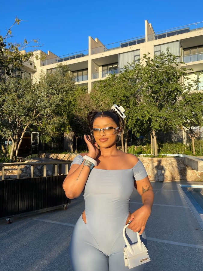 Instagram post by @ntombi__mbele for Fashion Nova. Caption reads: Soft look, strong energy 🩵 @FashionNova.