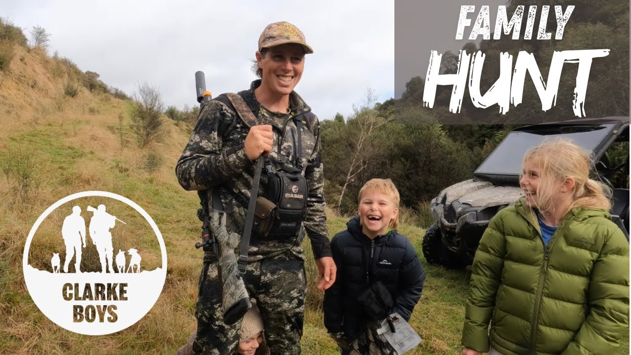 YouTube post by @clarkeboyshunting for Huntech Outdoors. Caption reads: Its the roar and Sam and the family are on a....