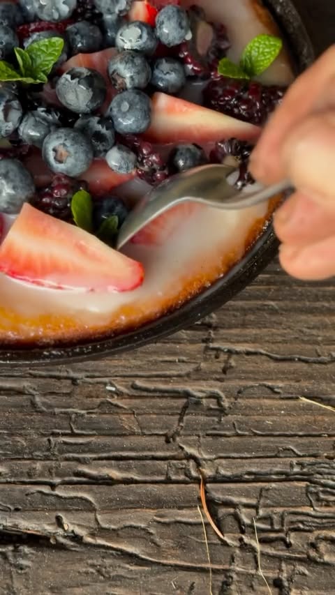 Instagram post by @chefadamglick for Lifeway Foods. Caption reads: Glazed pound cake and fresh berries makes the....