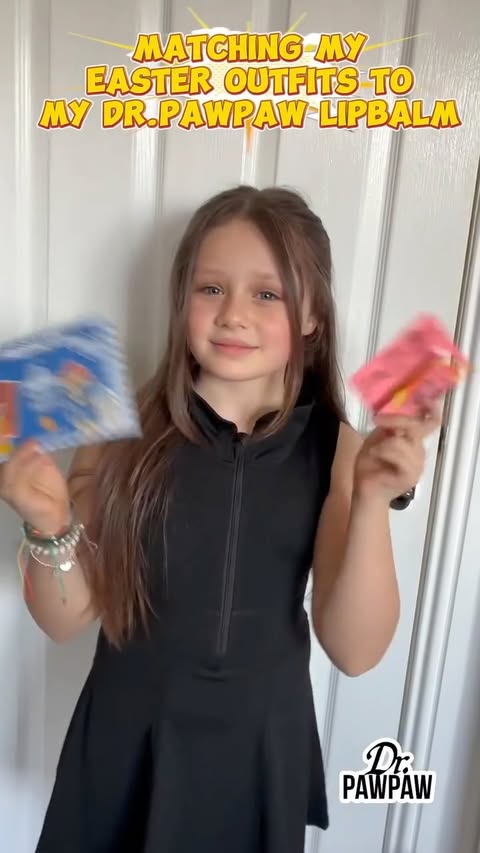 Instagram post by @xolivia_georgiaxnatalie for Dr.pawpaw. Caption reads: #ad Matching my Easter outfits to my @dr.pawpaw....