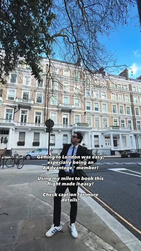 Instagram post by @elisolanooo for American Airlines. Caption reads: Touchdown London 🇬🇧✨ and yes— @americanair got....