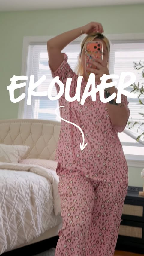 Instagram post by @goksu.chicagoda for Ekouaer. Caption reads: [...] different level with Ekouaer pajama sets! 🎁....