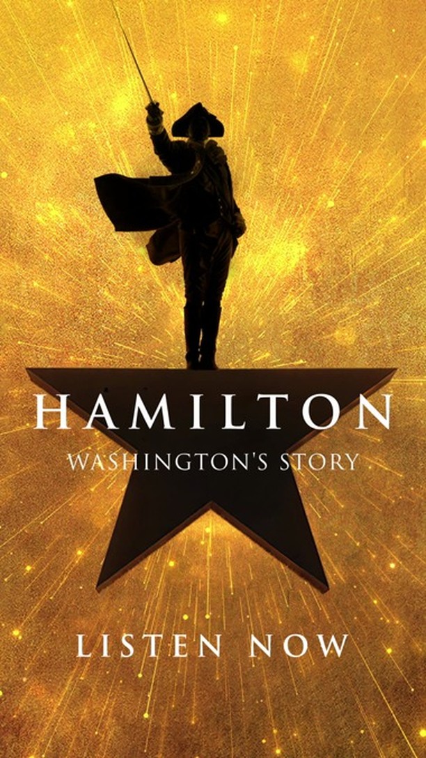 Instagram post by @lin_manuel for Atlantic Records. Caption reads: Here comes the general! Hamilton: Washington's....