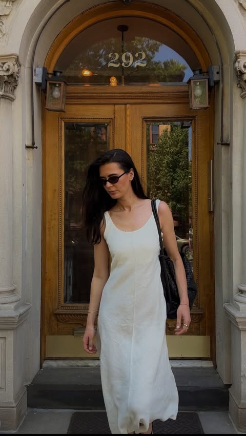Instagram post by @ivanakorda for Banana Republic. Caption reads: / easing into summer dressing with @bananarepublic....