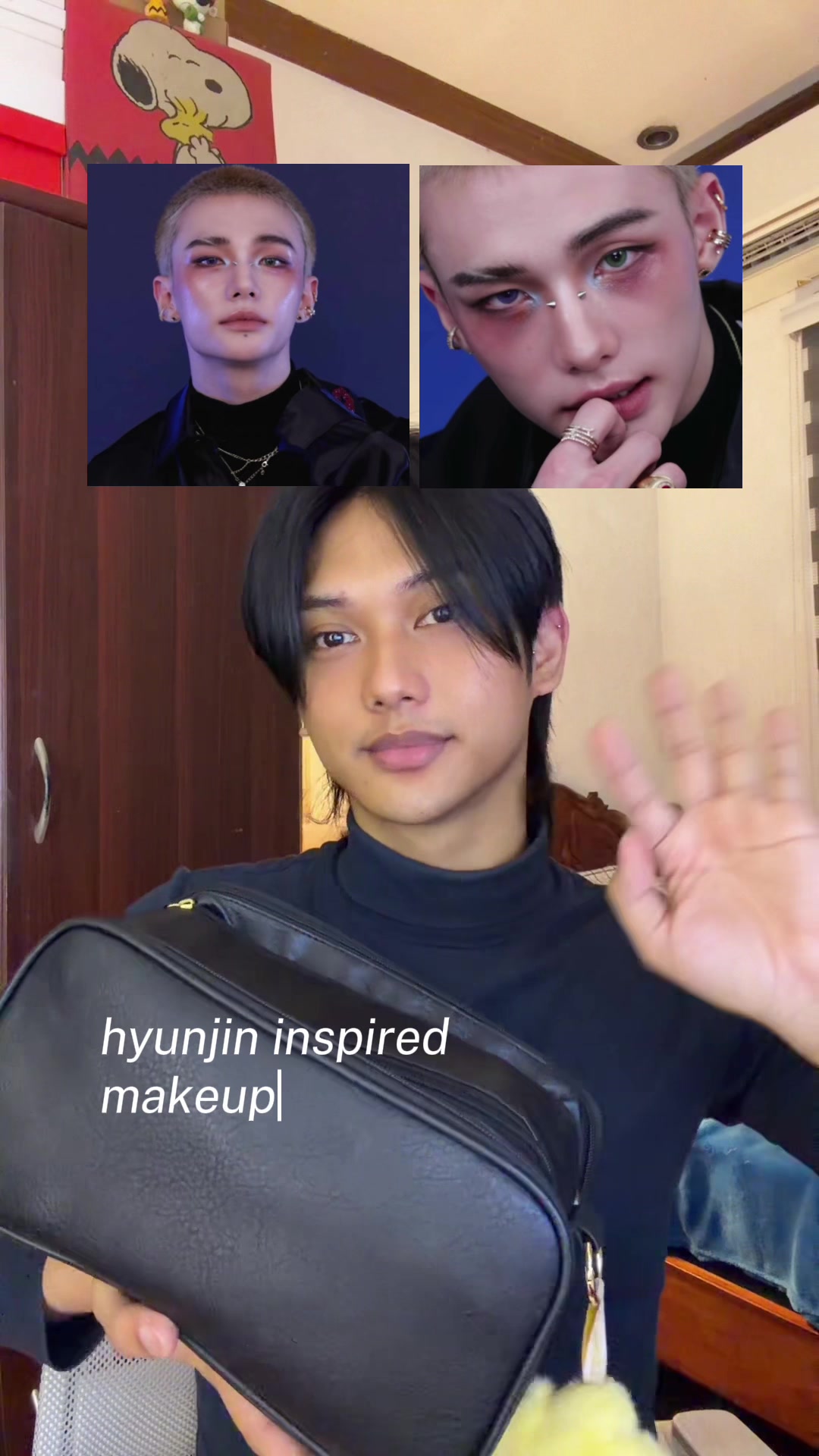 TikTok post by @tonluna for Laura Mercier. Caption reads: i had to do the viral and iconic hyunjin makeup.......