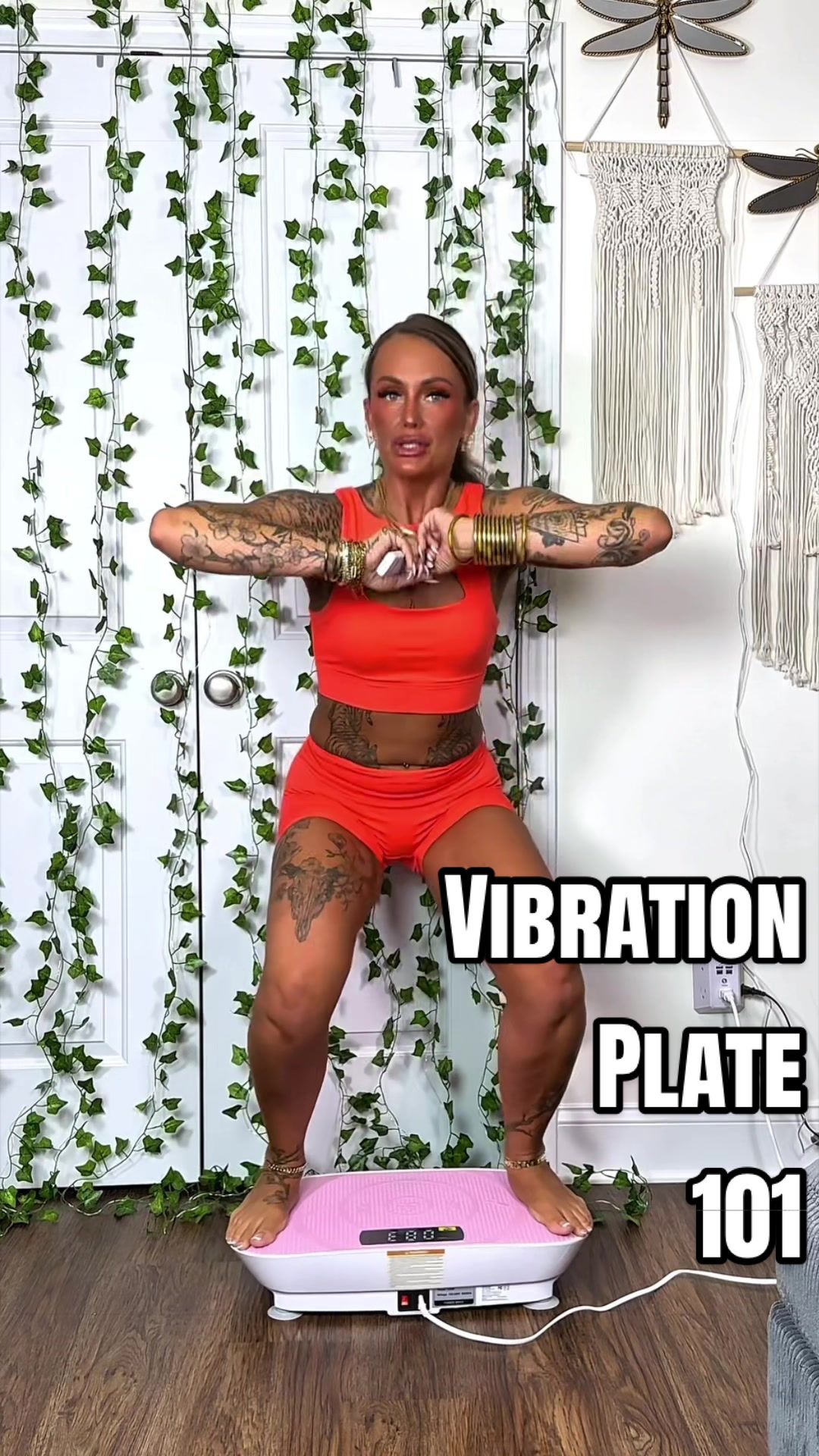 TikTok post by @bonnie_unfiltered for Merach Fitness. Caption reads: [...] your vibration plate workout. 💪🏼✨ @Merach....