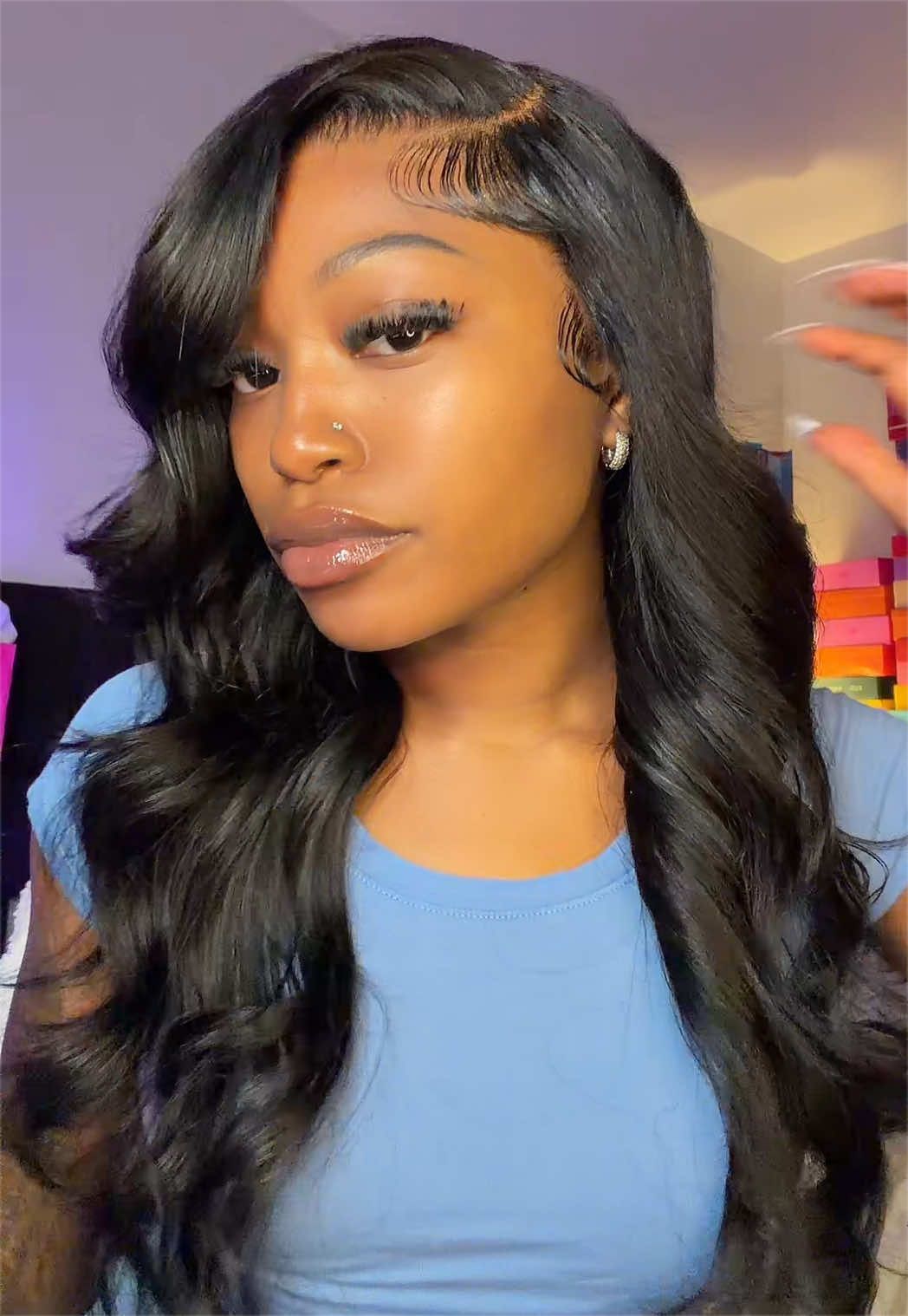 TikTok post by @kallmelanaaa for Bling Hair. Caption reads: [...] curls on this 13x6 Bodywave Wig from @Bling....