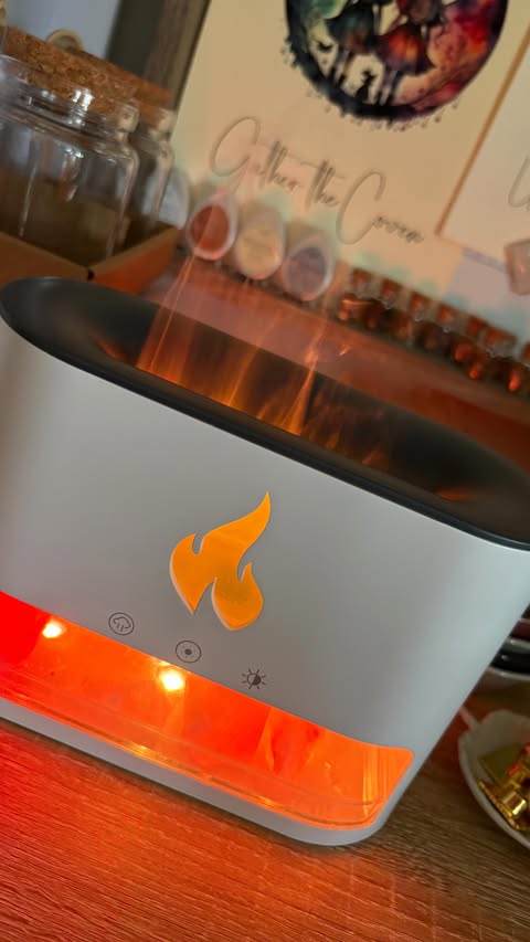 Instagram post by @countryheartdeb for Mindful Souls. Caption reads: [...] Salt Fireplace Humidifier Lamp from....