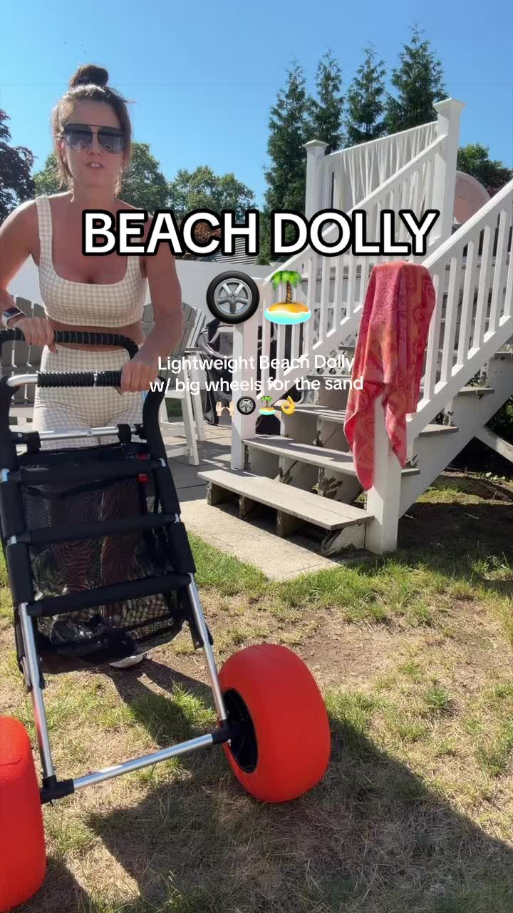 TikTok post by @mandiehunter_ for Vevor Outdoor Store US. Caption reads: Super lightweight and easy to roll beach dolly....