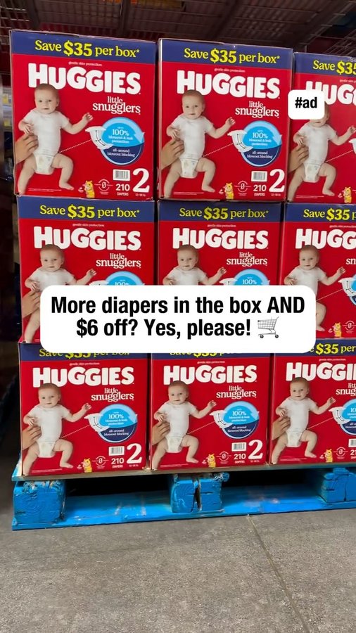 Instagram post by an influencer for New Engen Creators. Caption reads: #ad More diapers per box, same price? YES please.....