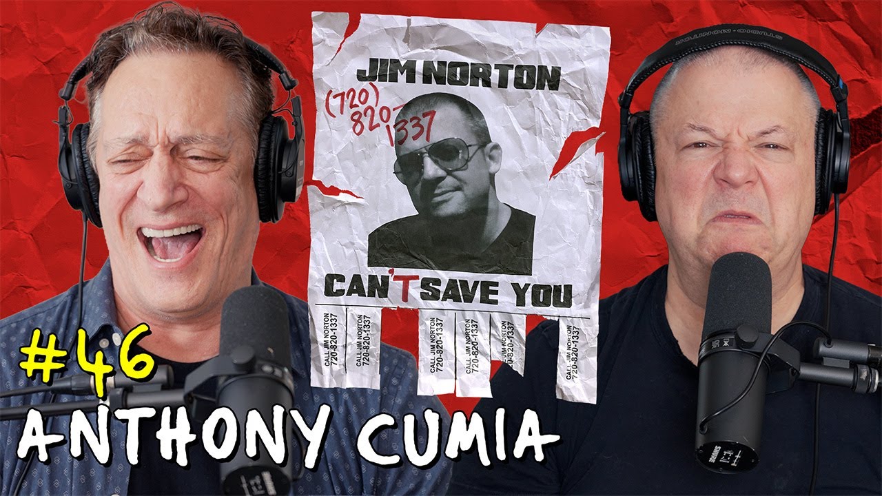 YouTube post by @JimNortonComedy for GhostBed. Caption reads: No Good Thoughts with Anthony Cumia | Jim Norton....