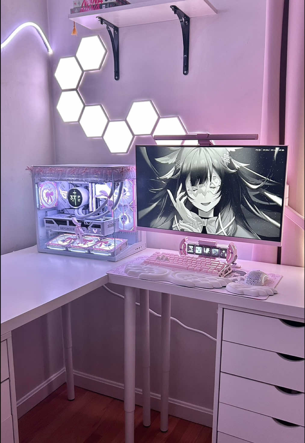 TikTok post by @asia.nha for Quntis. Caption reads: added the @Quntis Store light bar to my setup ♡ it....