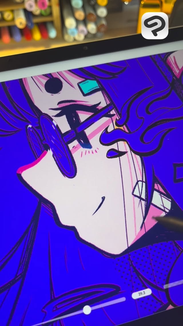 Instagram post by @chip.illus for Clip Studio Paint. Caption reads: Colouring in Clip Studio paint 🌟
.
Even in the....