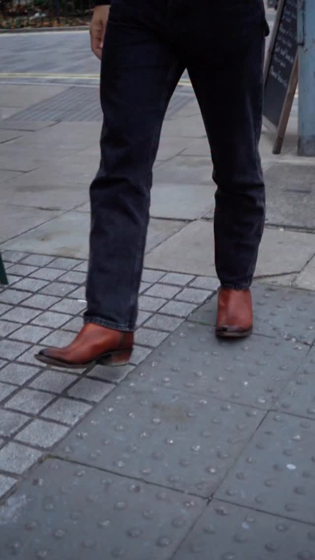 Instagram post by @frankiefoster3 for Lucchese. Caption reads: London pints, Texan boots.