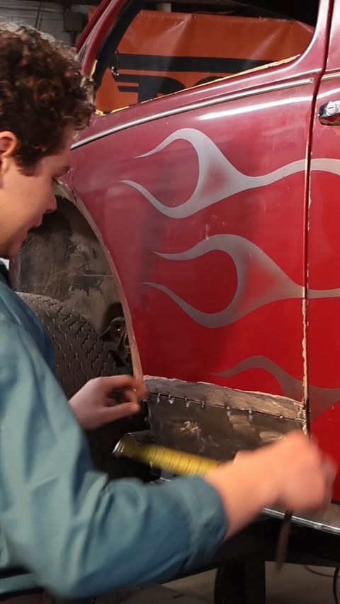 Instagram post by @giuseppesgarage for Lincoln Electric. Caption reads: #ad Using My @lincolnelectric Tape Measure to....