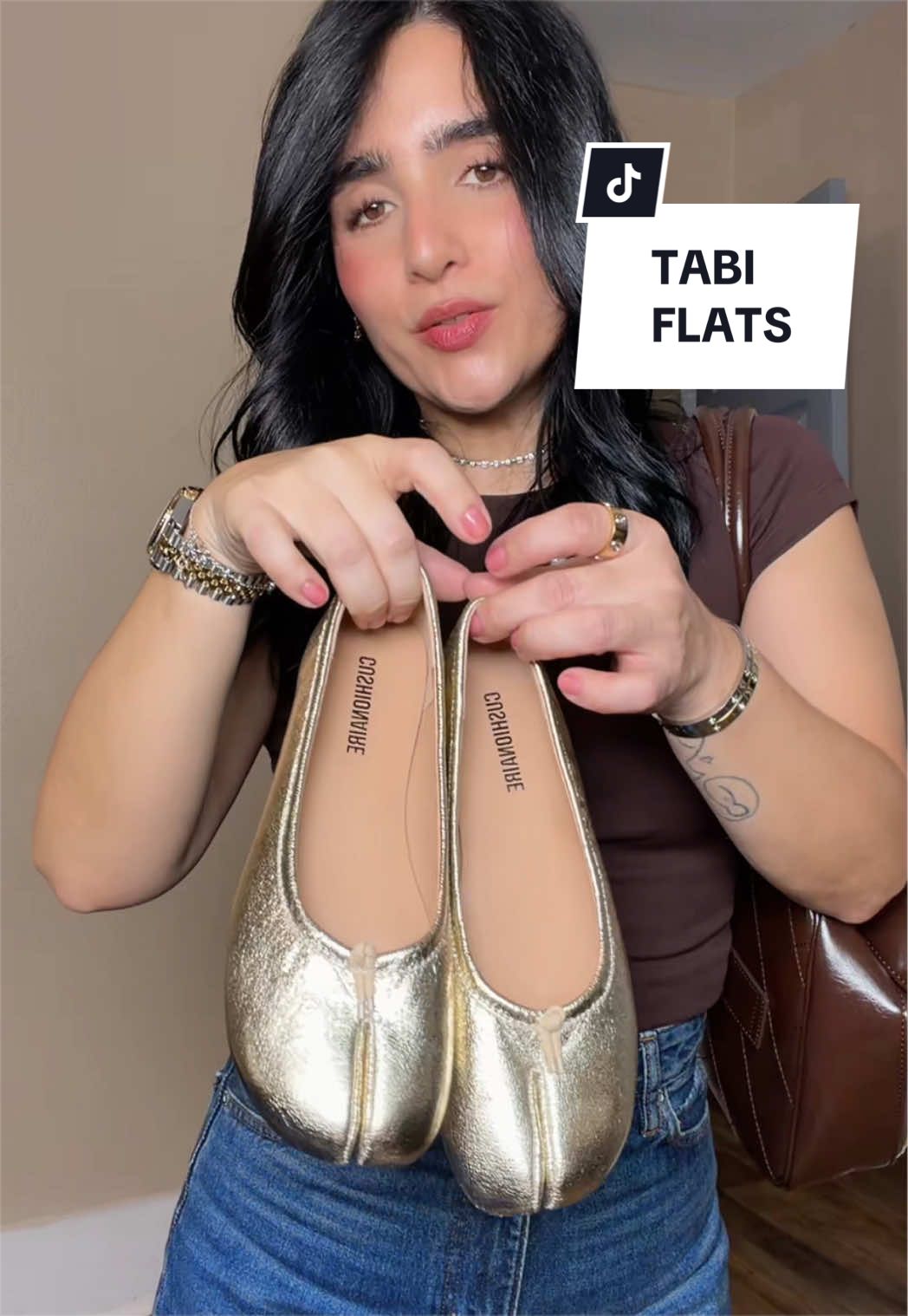 TikTok post by @sharyrivas_ for Cushionaire. Caption reads: [...] #tabishoes #tiktokshopbacktoschool....