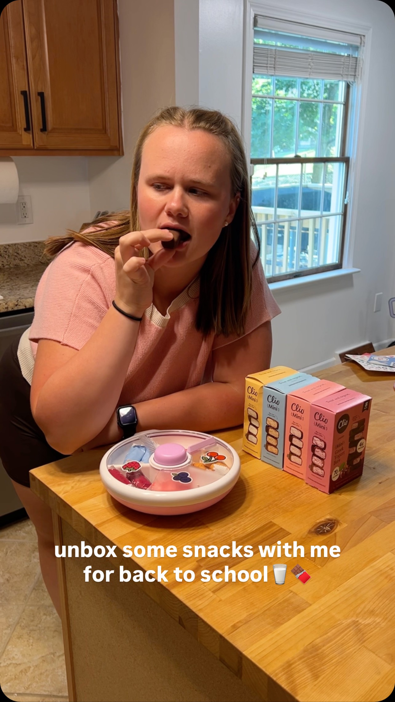 Instagram post by @lauramlucks for Clio Snacks. Caption reads: the perfect back to school snack to add to your....