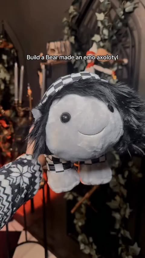 Instagram post by @rebysky for Build-A-Bear. Caption reads: So cute 💀🖤🤘🏽 
#buildabear #emo #gothicbaby....