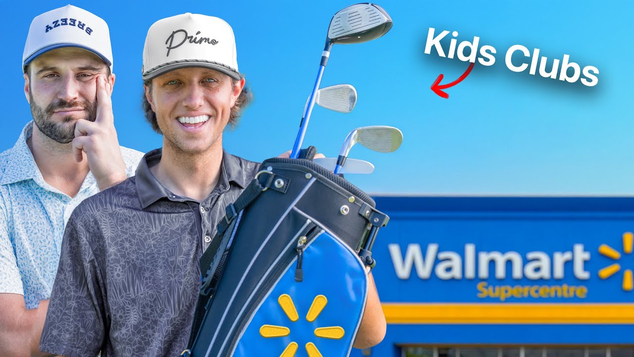 YouTube post by @GrantHorvatGolfs for TaylorMade Golf. Caption reads: Can I Beat Bob if I Use Kids Clubs?.