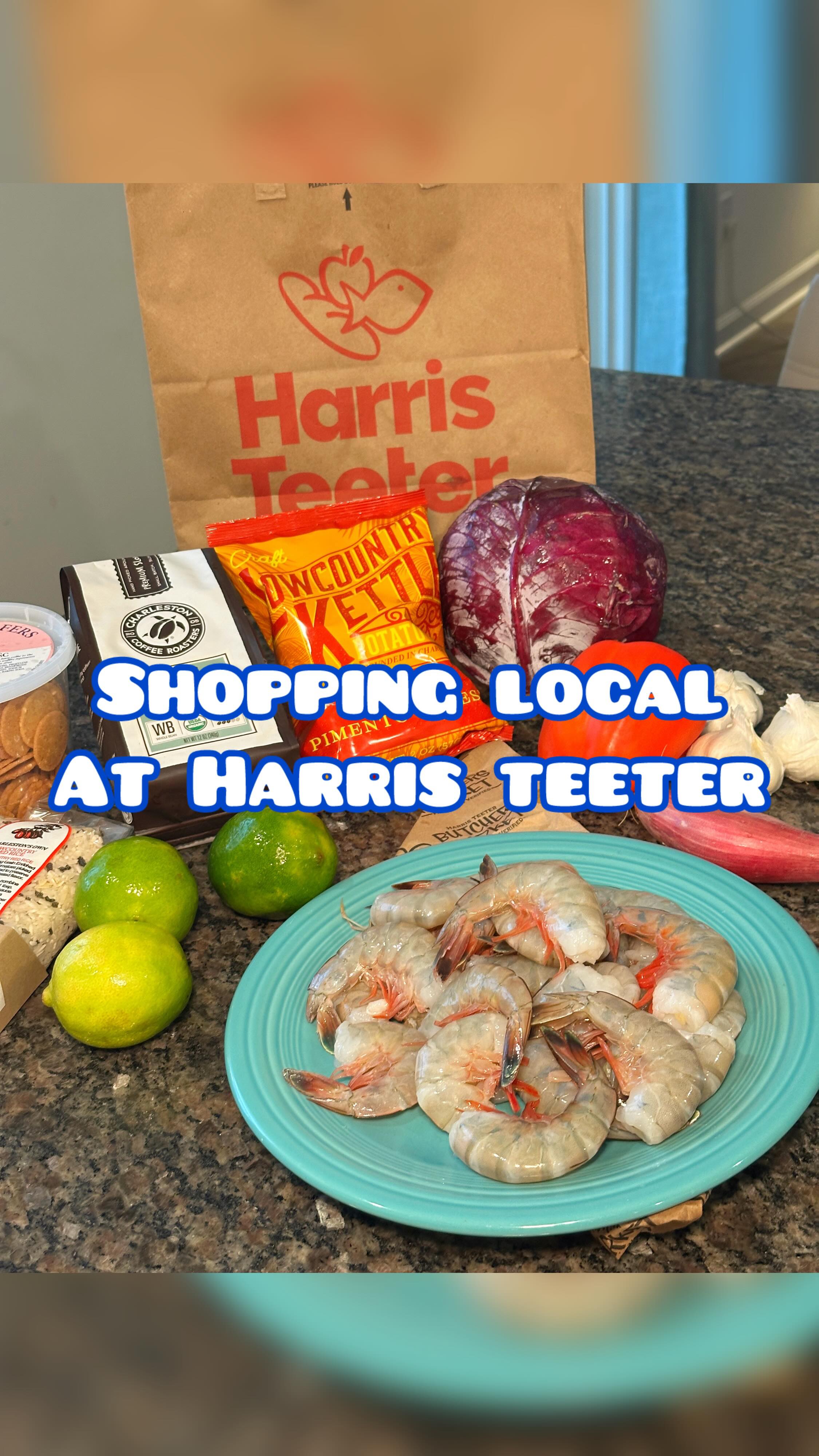 Instagram post by @cookinwithbooze for Harris Teeter. Caption reads: ad Let’s restock my empty fridge with local....